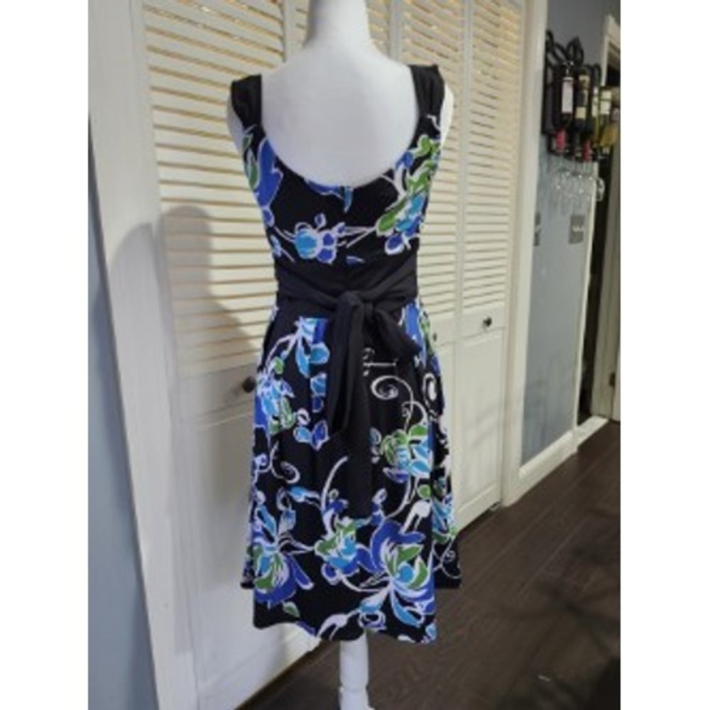 Maggy London Floral Print Dress Black Blue Green White Women's Size 8 - Picture 2 of 4